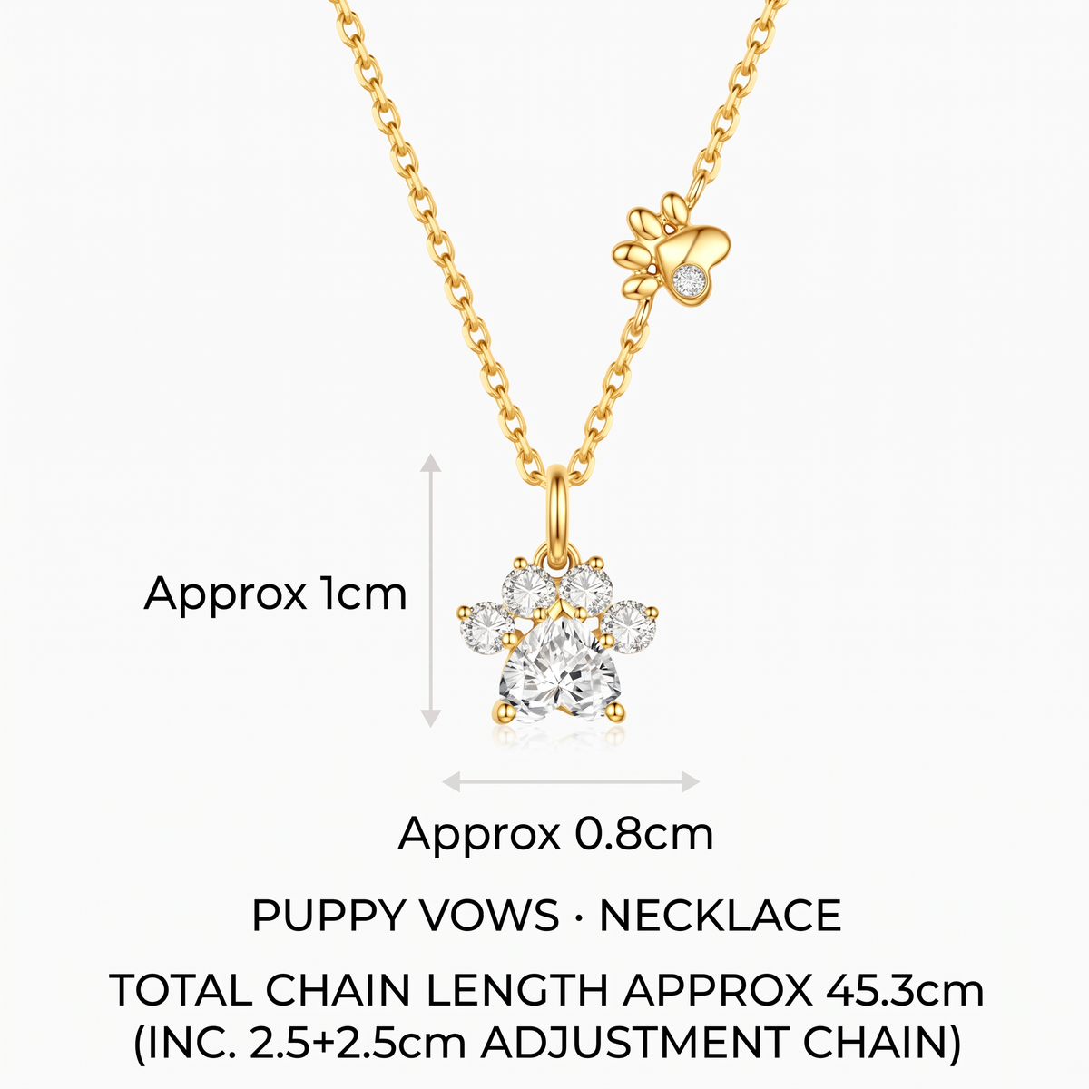 18K Gold Diamond Paw Dog Cute Charm Bracelet and Necklace
