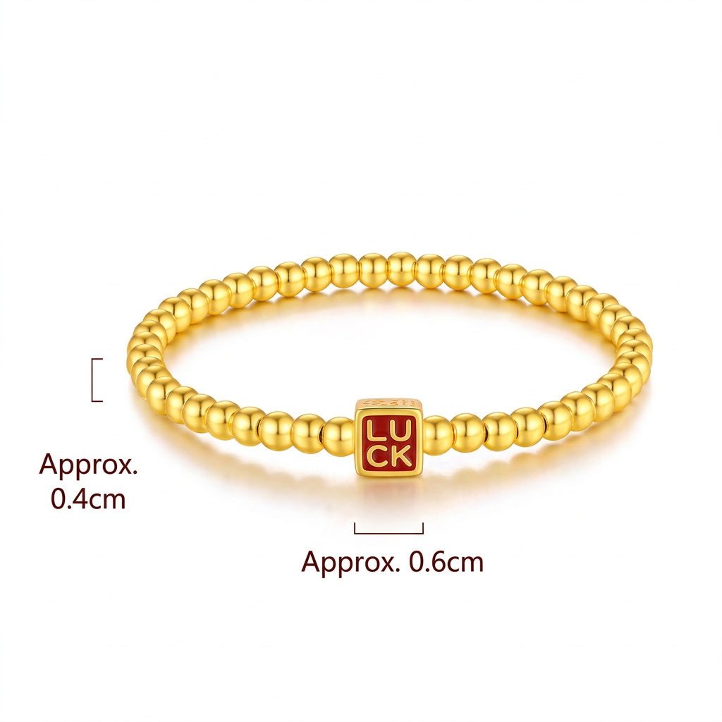 24K Gold Fortune & Prosperity Gold Gilded Enamel Lucky Turning Bead Bracelet