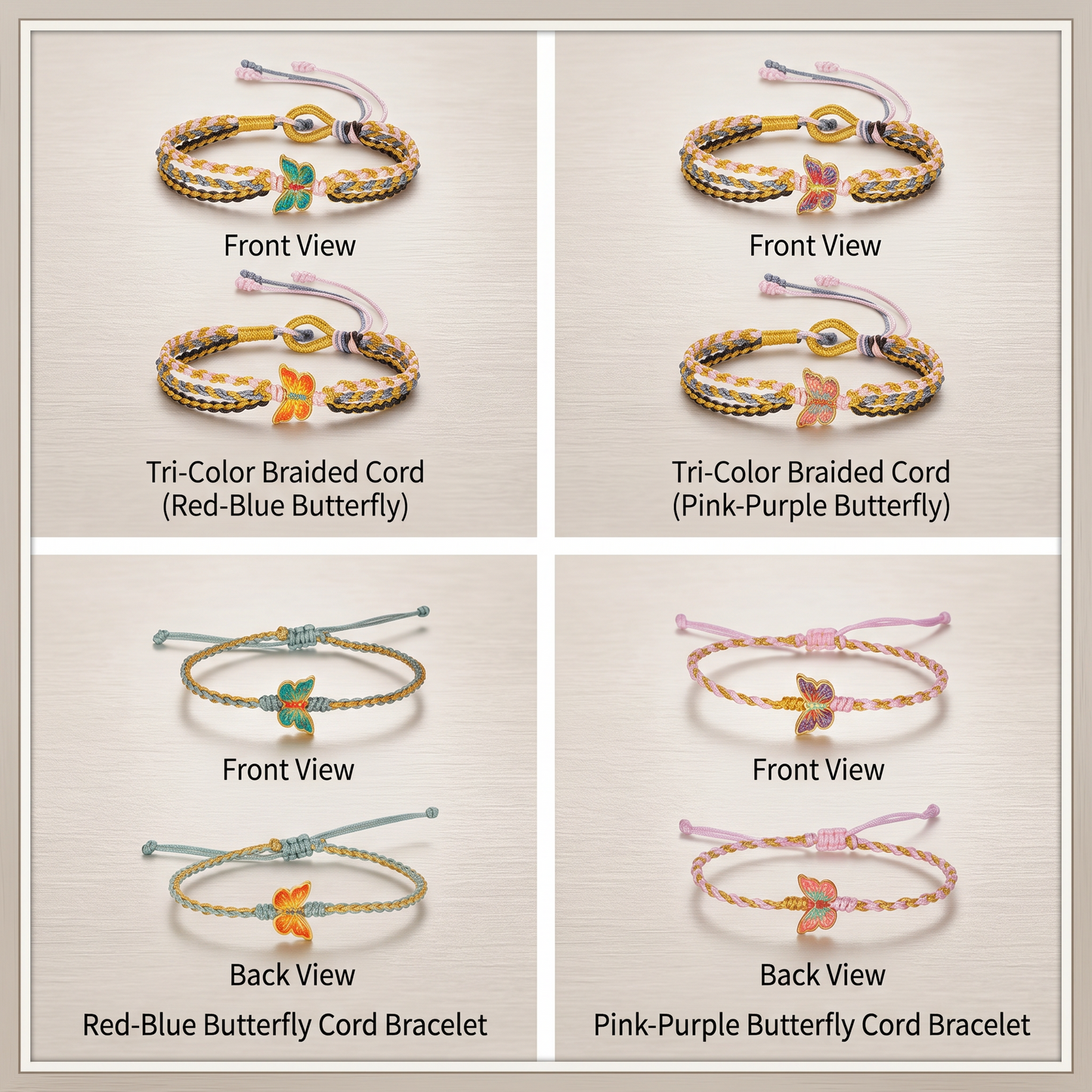 24K 999 Gold Enamel Butterfly String Cord Adjustable Bracelet