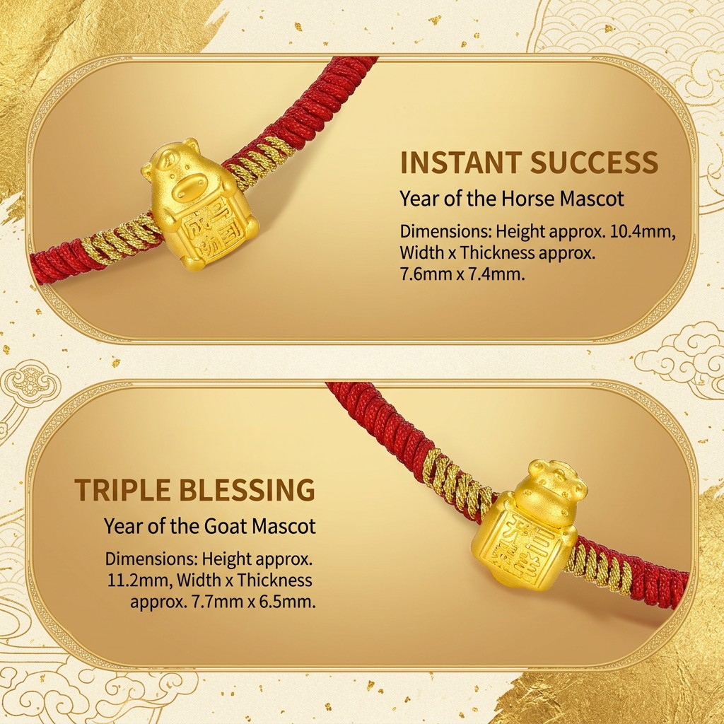 24K 5D Hard Gold Chinese Zodiac Animals Dragon Horse Lucky Message Charm Bracelet