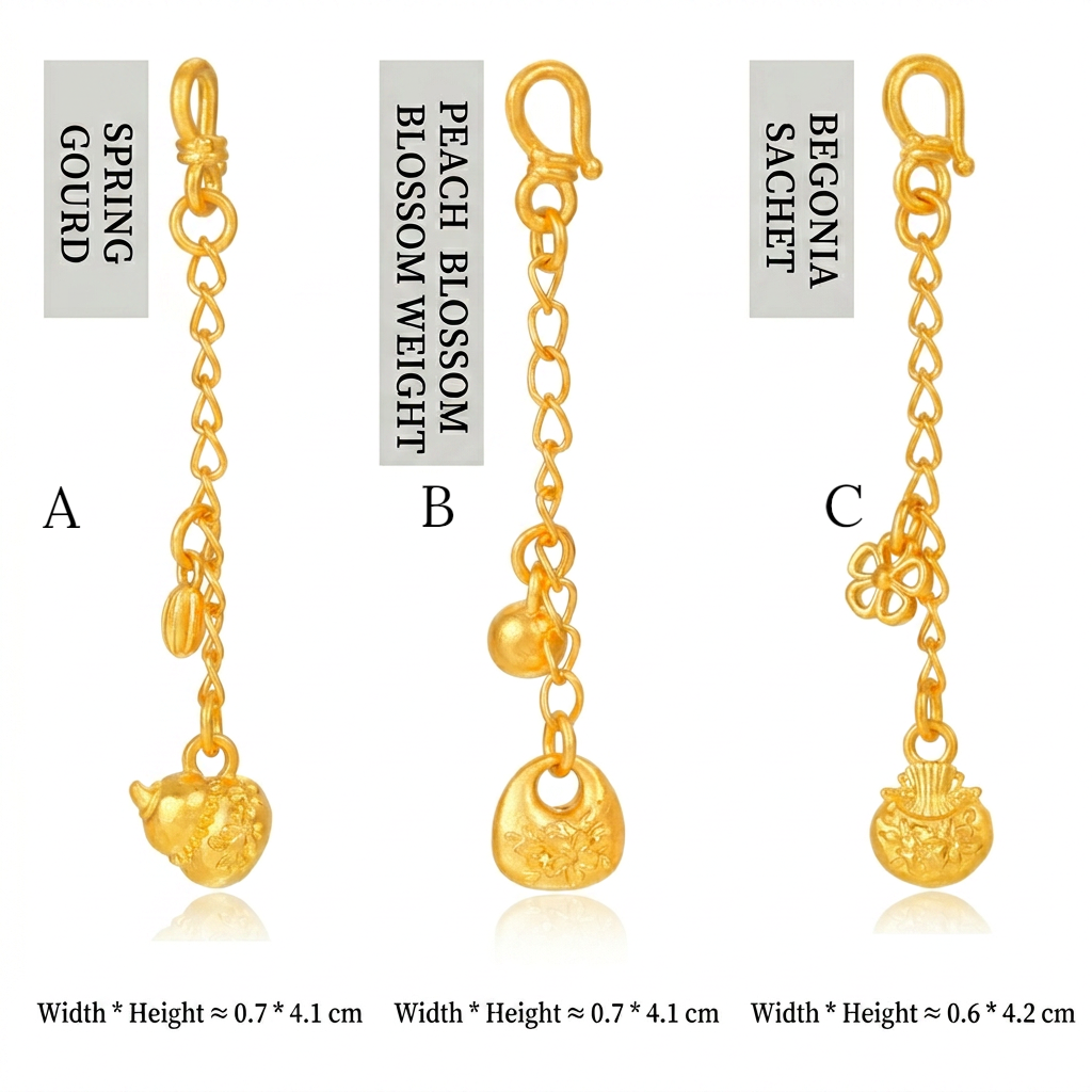 24K Gold D.I.Y Gourd Fortune Bag Tassel Pendant Accessories Extension Chain Charm