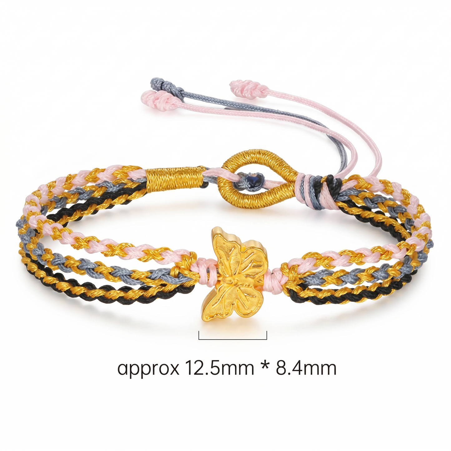 24K 999 Gold Enamel Butterfly String Cord Adjustable Bracelet