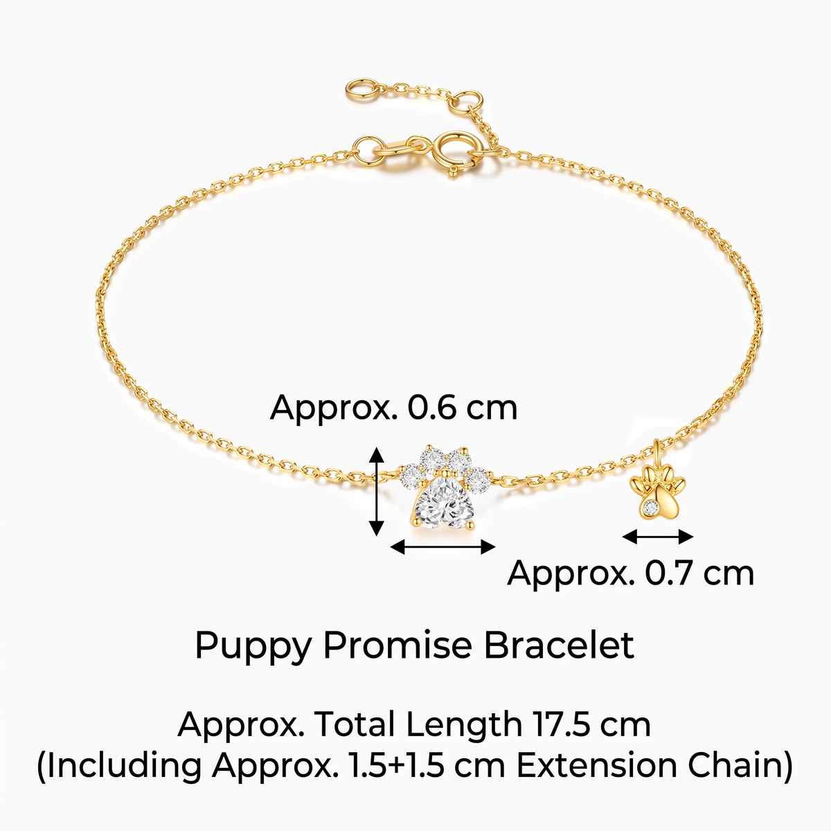 18K Gold Diamond Paw Dog Cute Charm Bracelet and Necklace