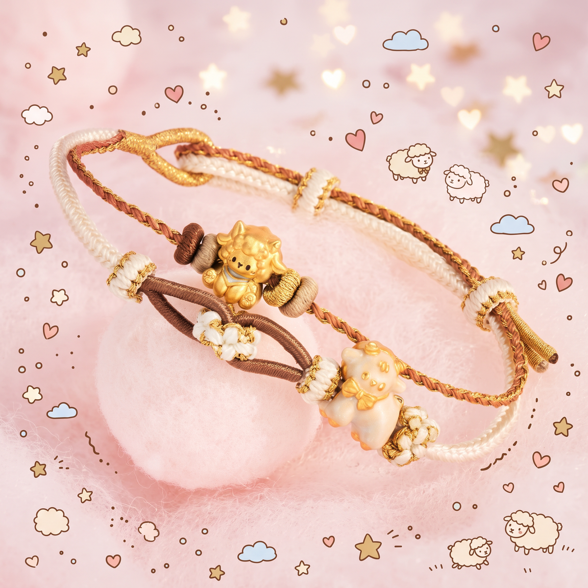 24k 999 Gold Cute Zodiac Year of the Sheep Spacer D.I.Y Charm
