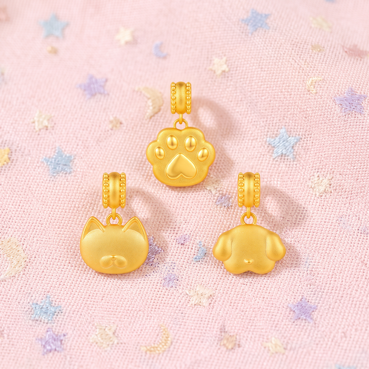 24k 999 Gold D.I.Y Cat Dog Paw Cute Charm Spacer