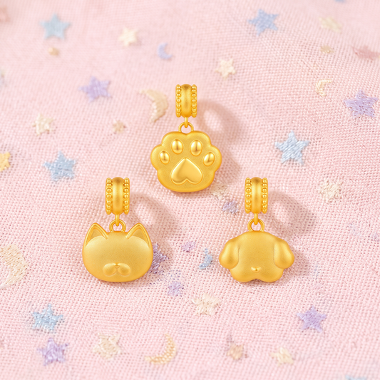 24k 999 Gold D.I.Y Cat Dog Paw Cute Charm Spacer