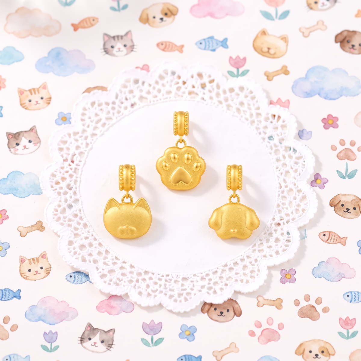 24k 999 Gold D.I.Y Cat Dog Paw Cute Charm Spacer