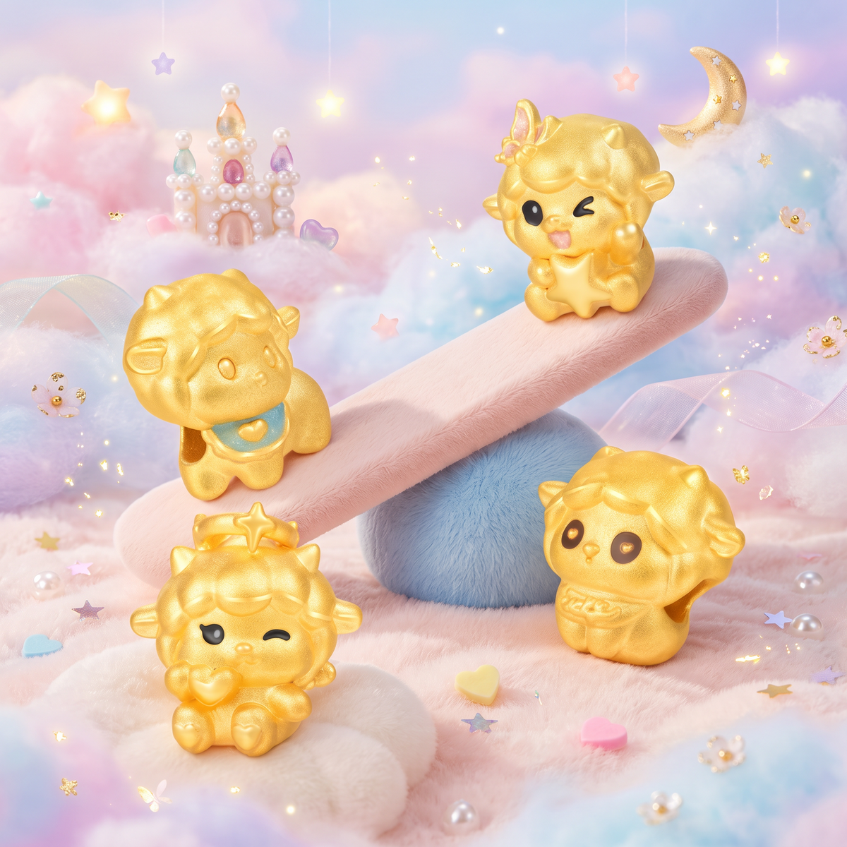 24K Hard Gold Chinese Zodiac Baby Sheep D.I.Y Charm Pendant Spacer