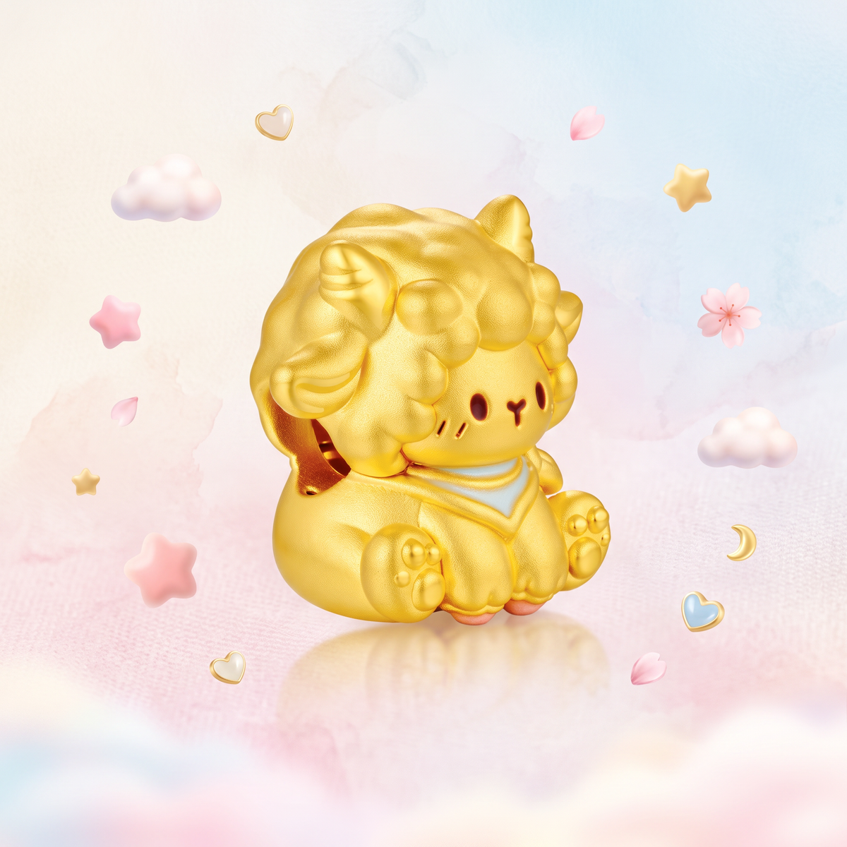24k 999 Gold Cute Zodiac Year of the Sheep Spacer D.I.Y Charm