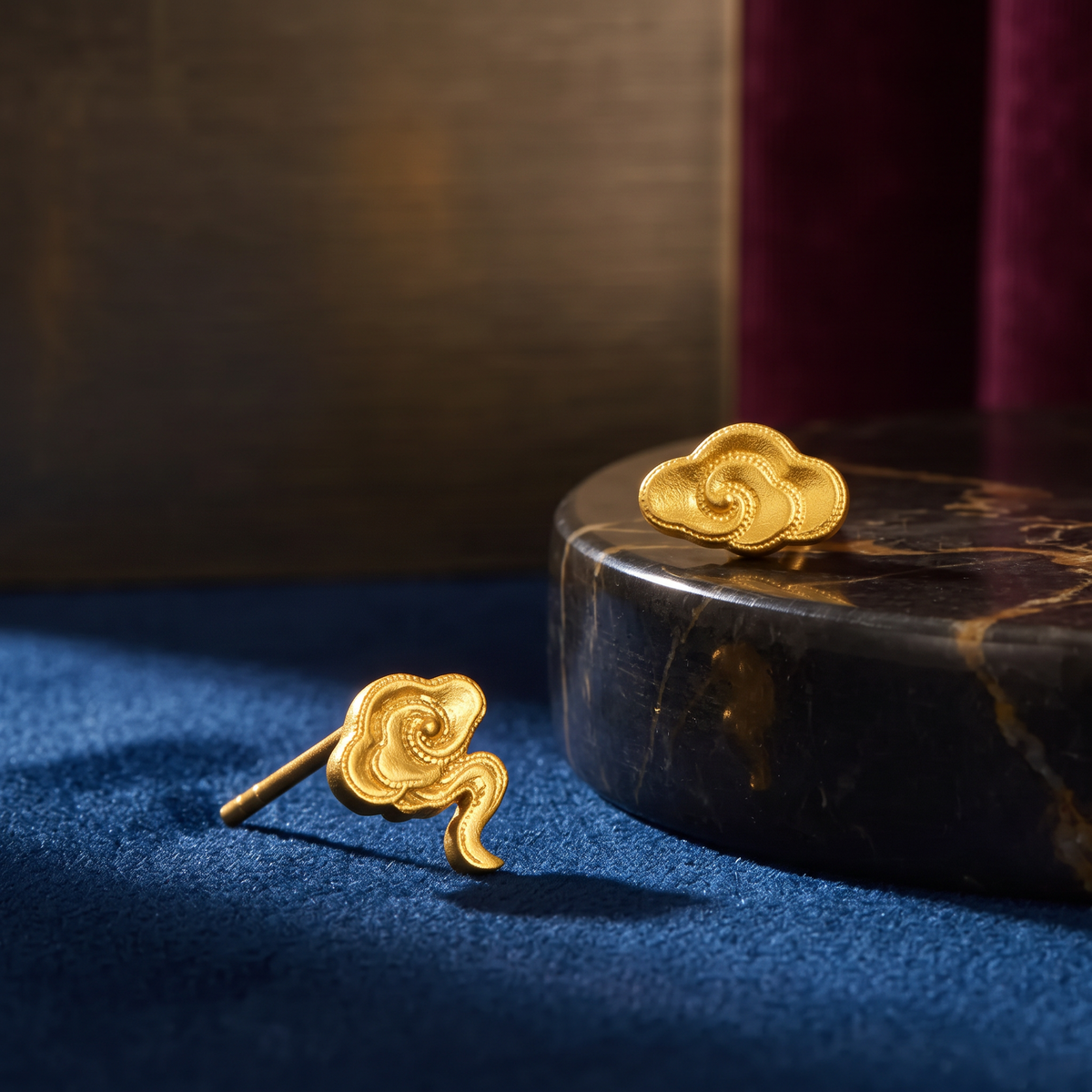 24k Fine Gold Lucky Ruyi Cloud Stud Earrings