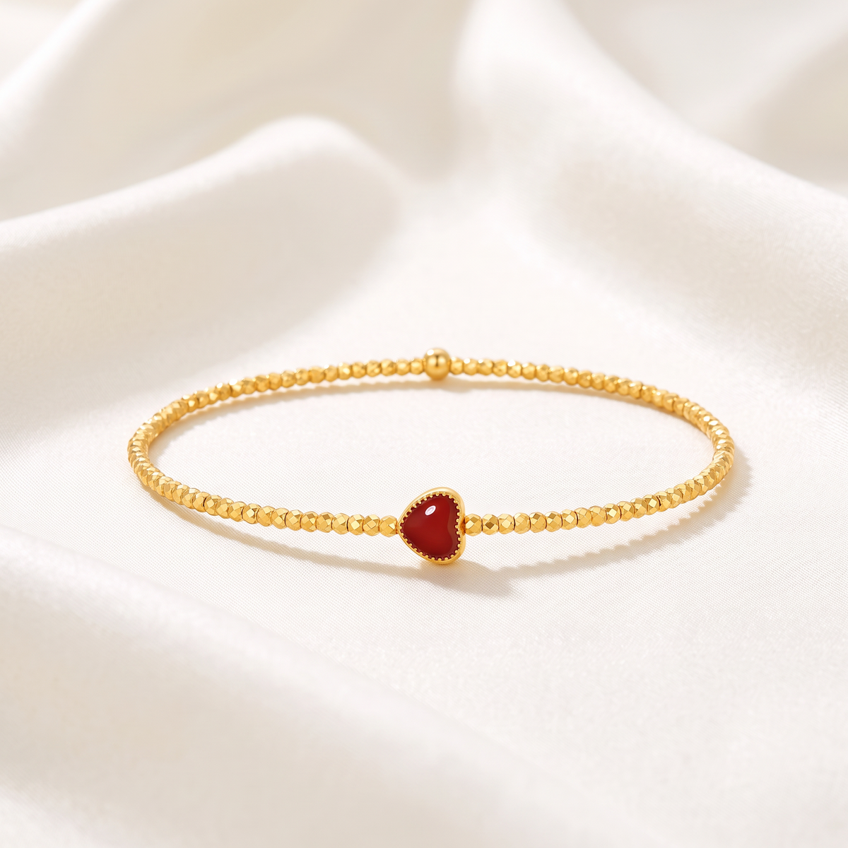 24K Gold Beads Minimal Heart Charm Bracelet