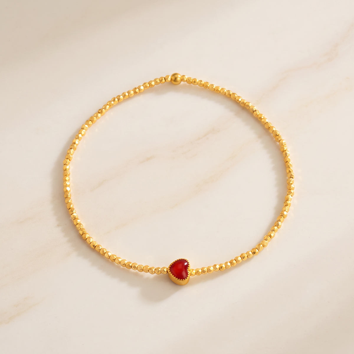 24K Gold Beads Minimal Heart Charm Bracelet