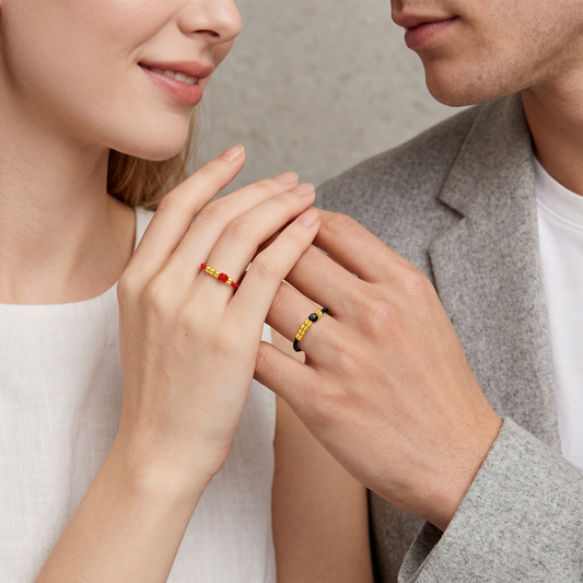 24K 999 Gold Minimal Minimalist Lucky Beads Braided String Couple Ring