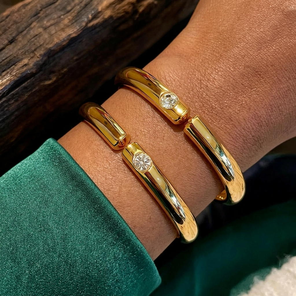 24K Gold Minimal Minimalist Bangle