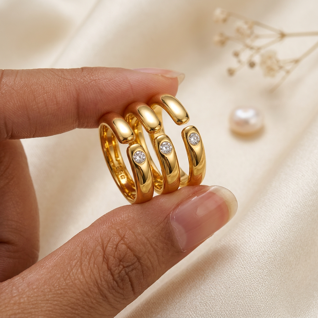24K 5D Gold Minimal Moissanite Band Ring