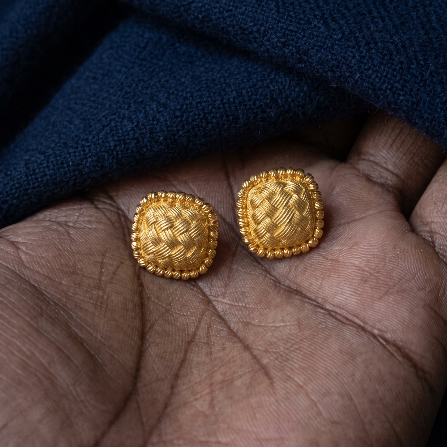 24K 999 Pure Gold Twisted Braid Stud Earrings