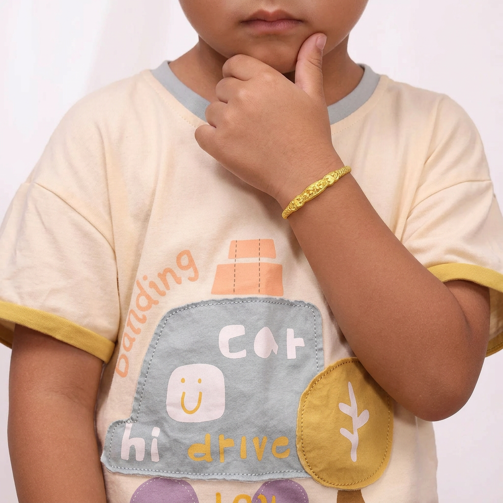 24K 999 Gold Half Bangle Adjustable Baby Kid Gift Bracelet