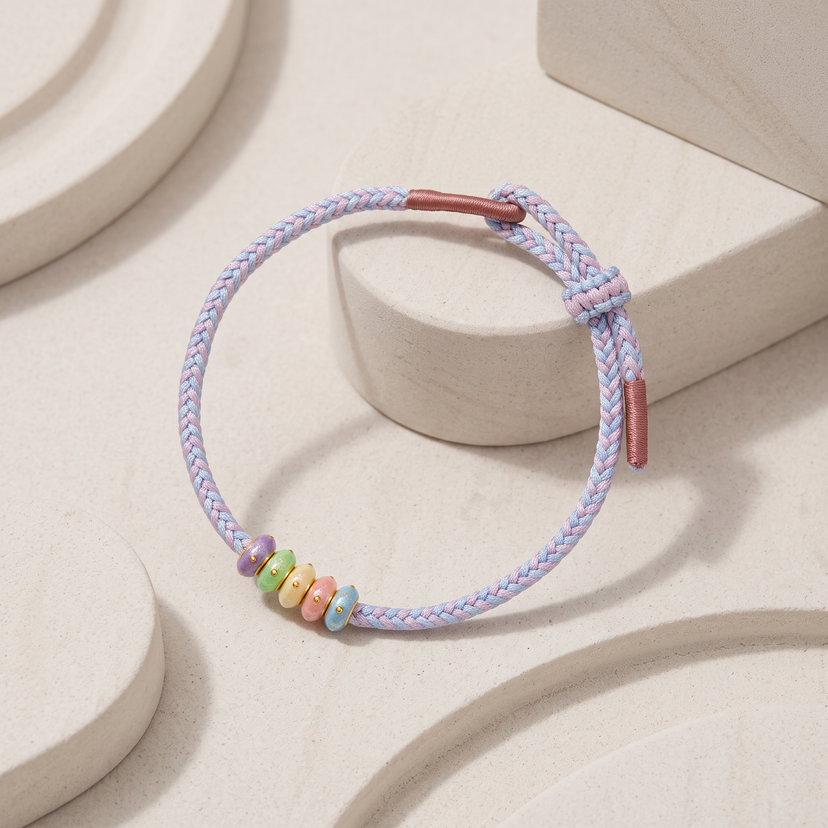 24K 5D Hard Gold Enamel Pastel Multi Color Beads Charm Cord Bracelet