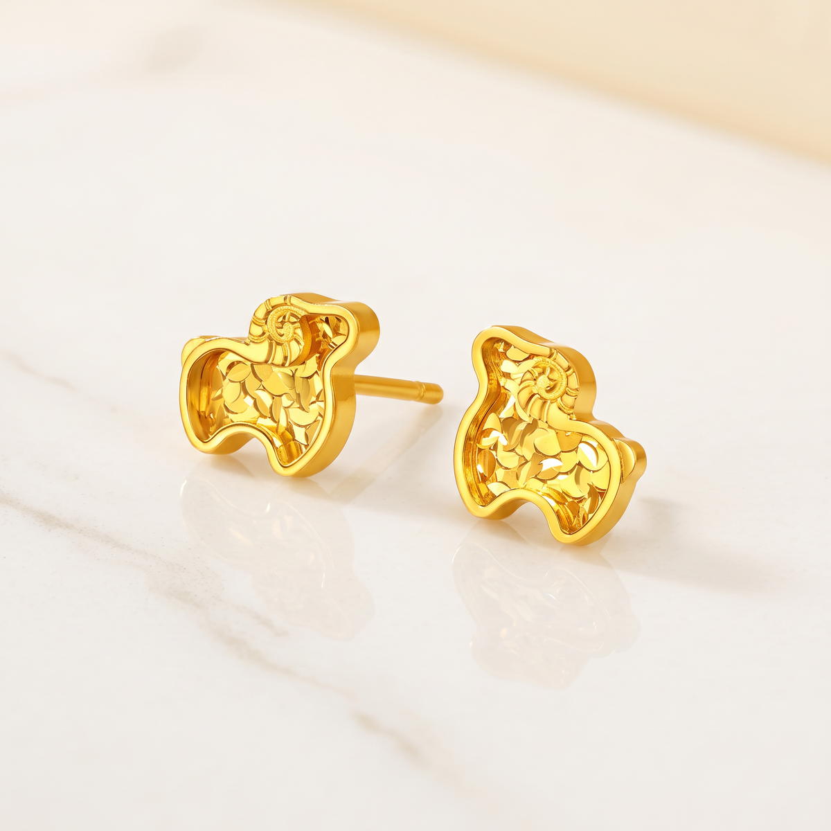 Genuine 24K Gold Sheep Goat Zodiac Stud Earrings
