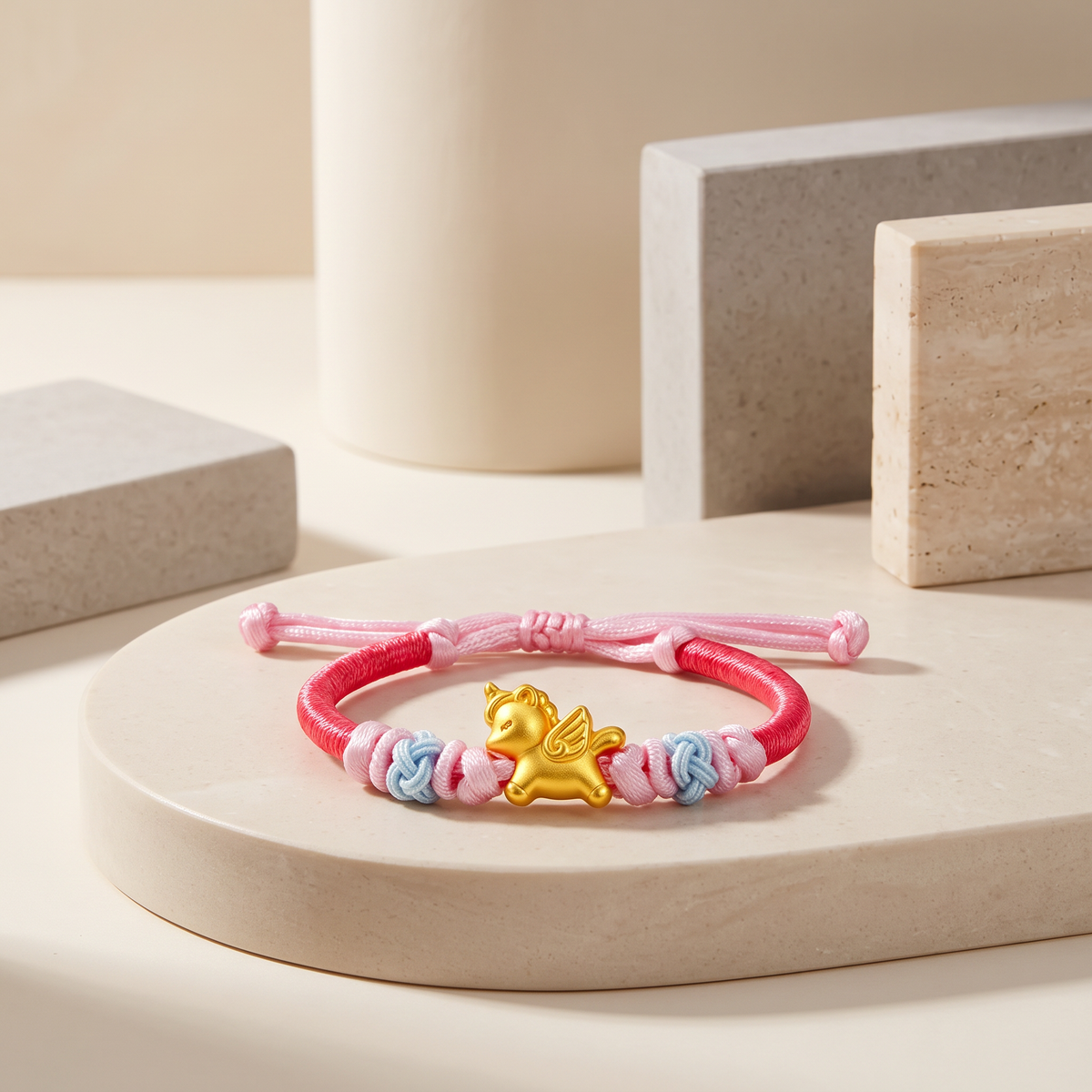 24K 999 Gold Little Wing Horse Zodiac Charm Adjustable Woven Bracelet Babyshower Kid Birthday Gift