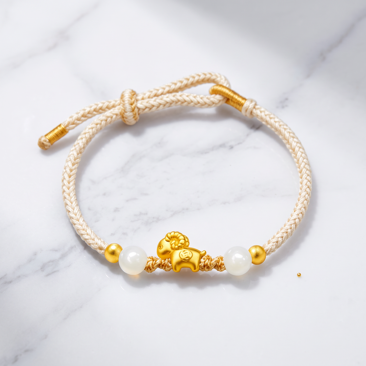 24k 999 Gold Zodiac Sheep Goat Charm Woven Adjustable Bracelet