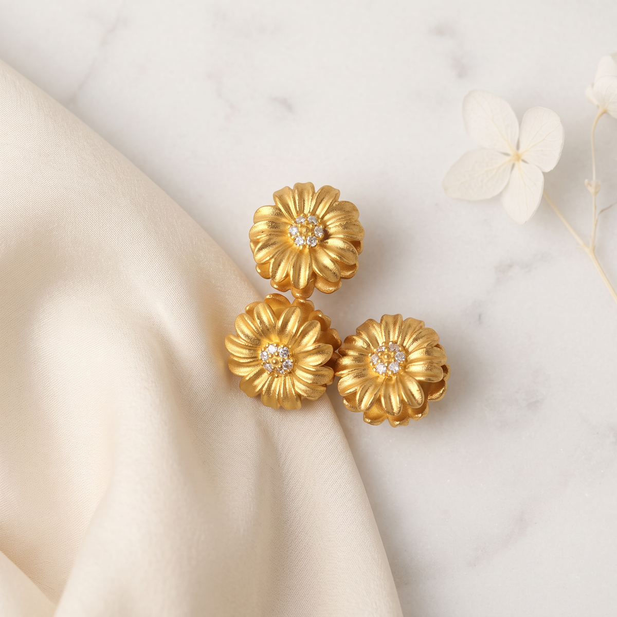 24K 999 Fine Gold Star Mini Daisy Sunflower Flower Lucky Bead Spacer D.I.Y Craft