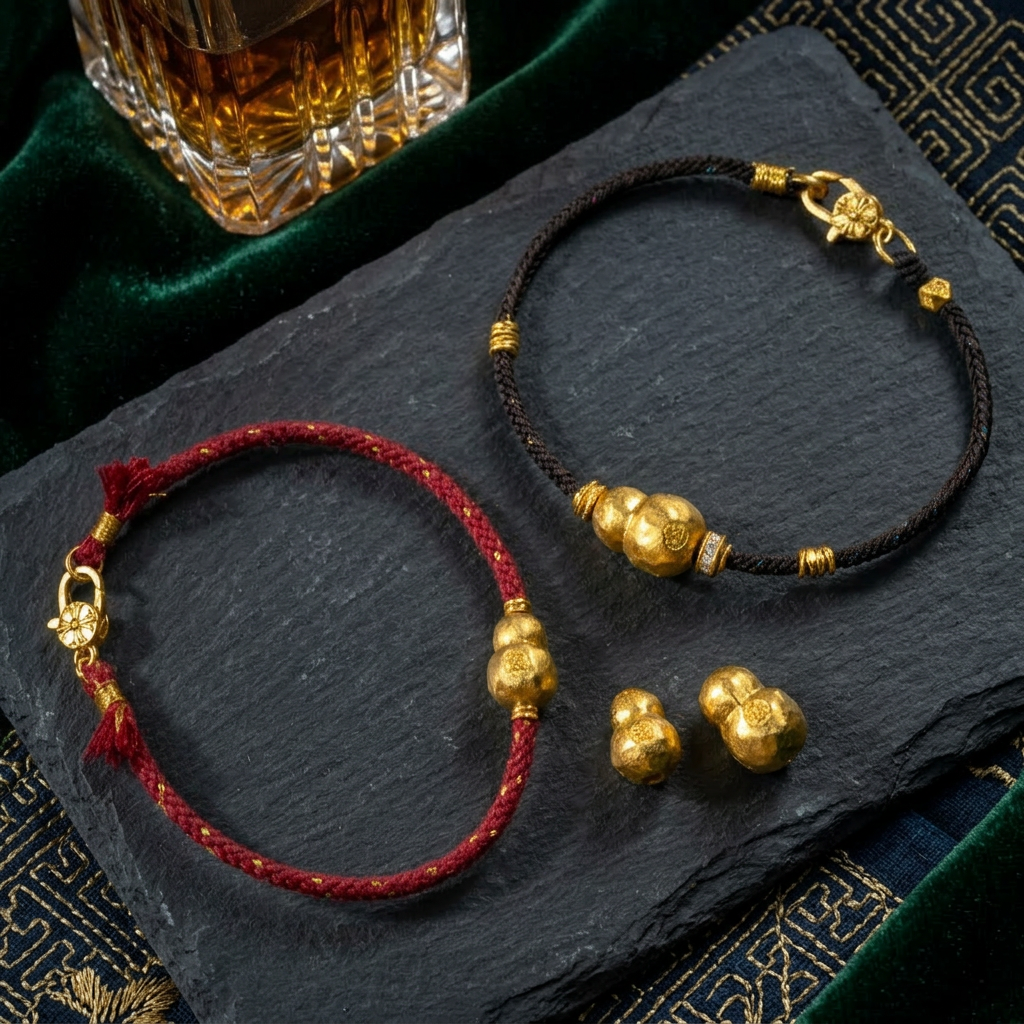 24k 999 Gold Moissanite Lucky Gourd Braided Cord Rope Bracelet