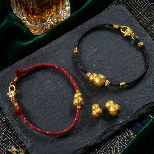 24k 999 Gold Moissanite Lucky Gourd Braided Cord Rope Bracelet