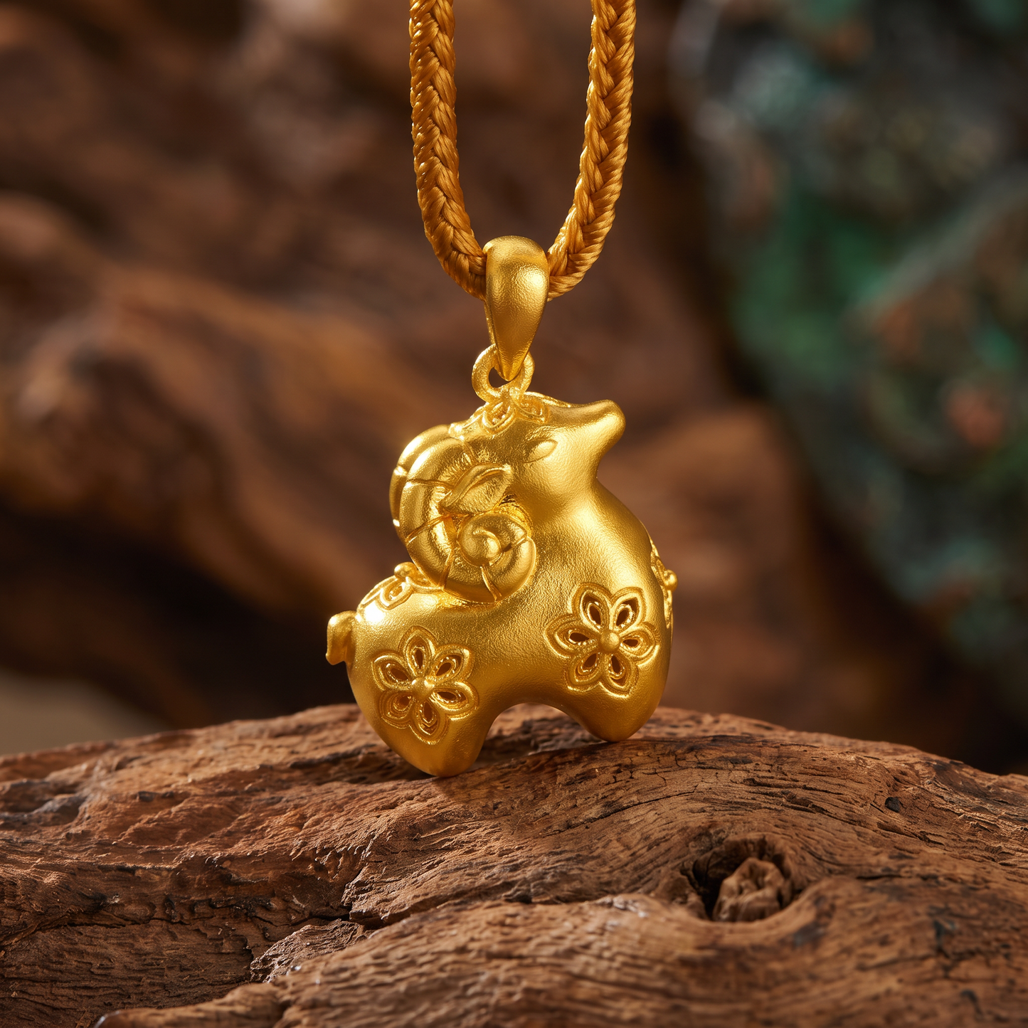 24K Gold Hollow Plum Blossom Year of Sheep Zodiac Pendant