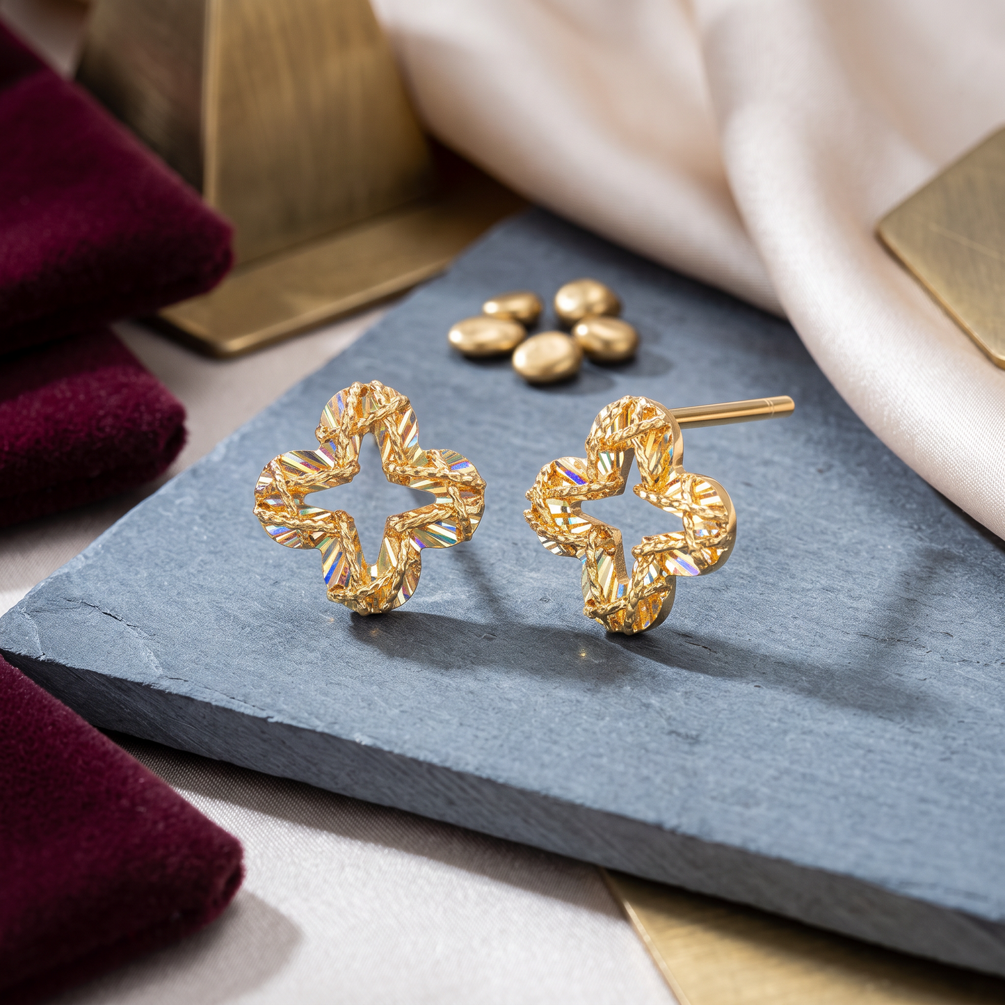 Radiant 24k Lucky Clover 5G Gold Stud Earrings
