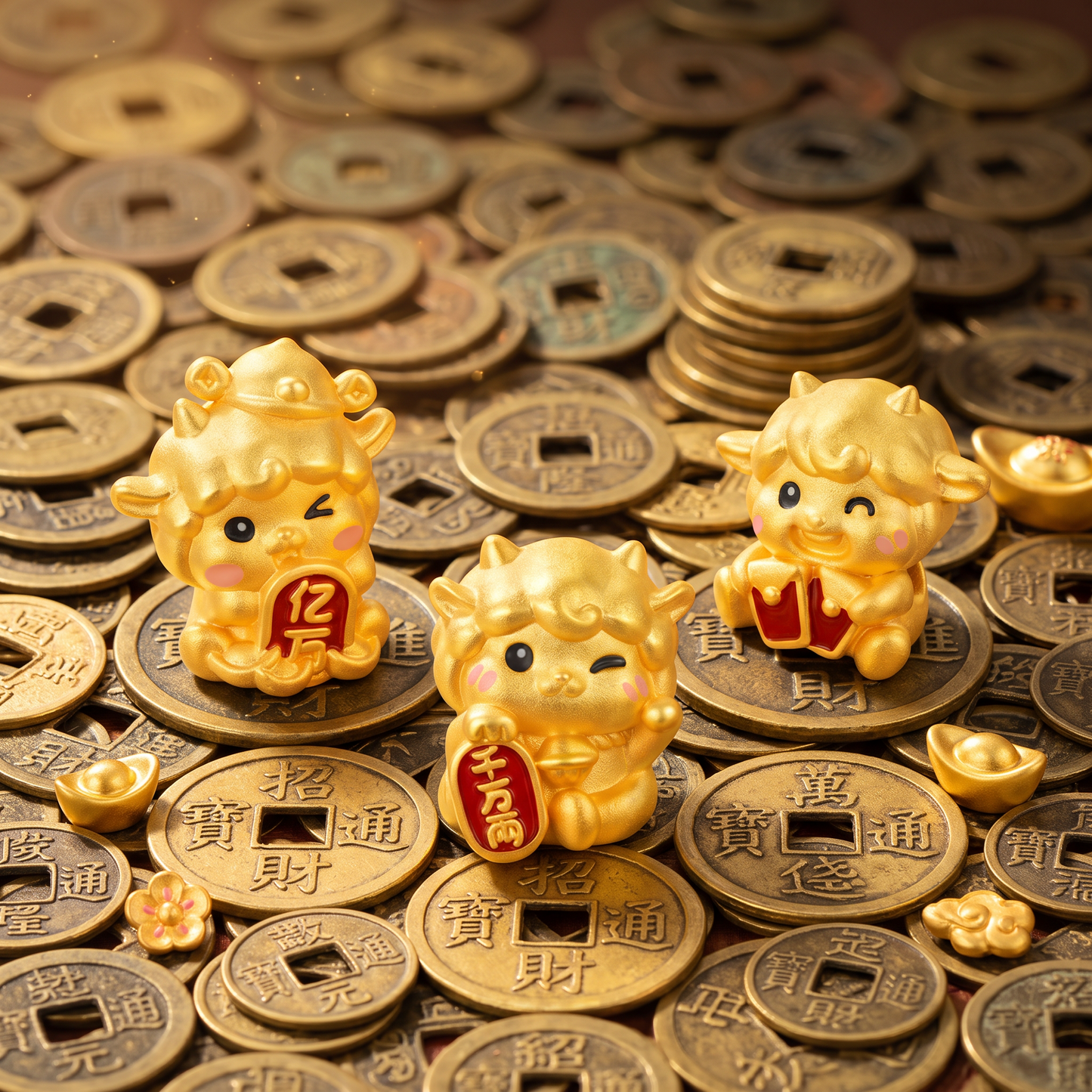 24K Gold Chinese Zodiac Lucky Sheep D.I.Y Charm Prosperity Spacer Bead