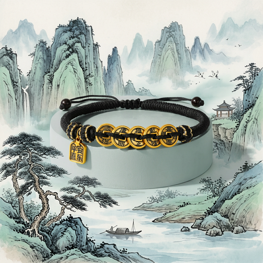 24k Gold Fortune Coin Adjustable Black Cord Bracelet