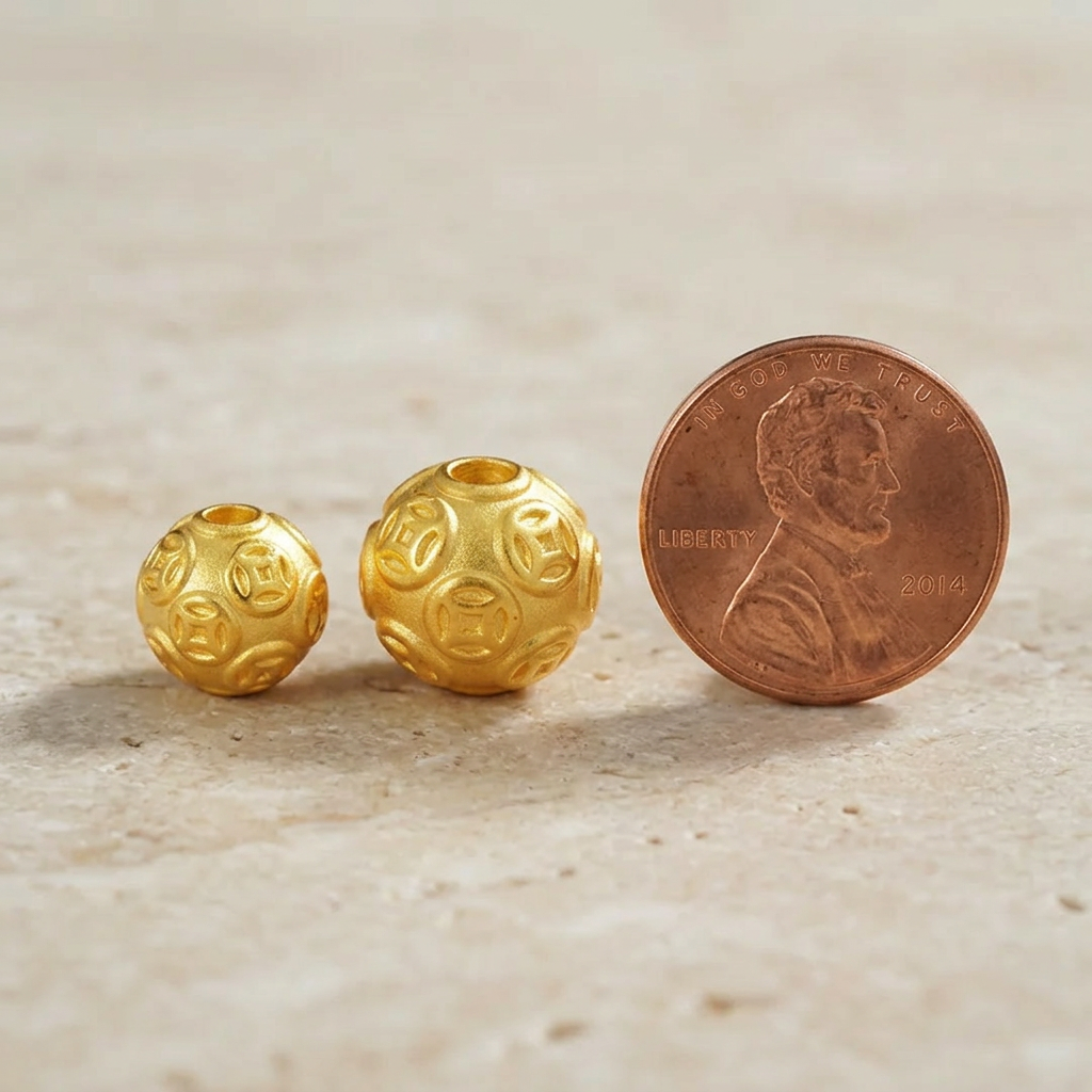 24K 999 Hard Gold Mini Chinese Coin Bead Charm DIY Loose Spacer Charm