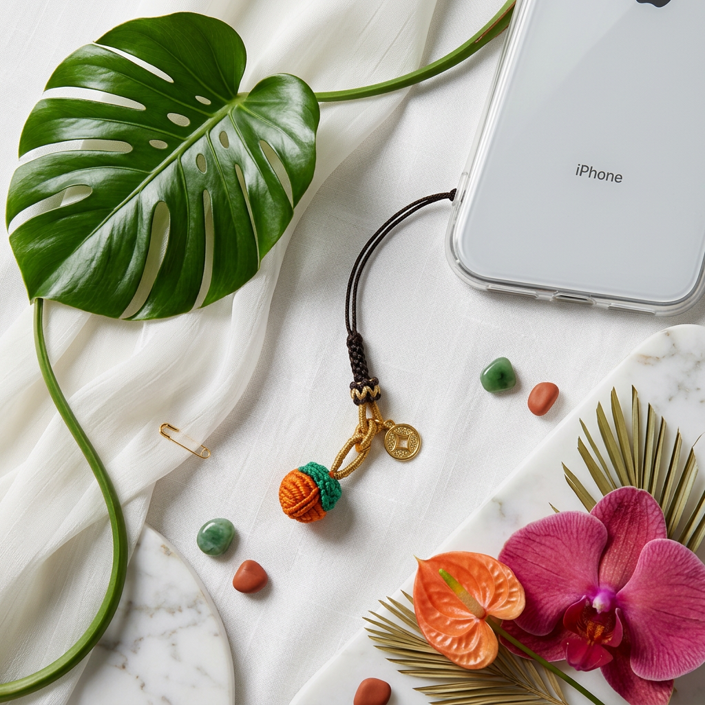 24K Gold Charm Braided Fruit Strawberry Charm Phone Strap Mobile Accessory