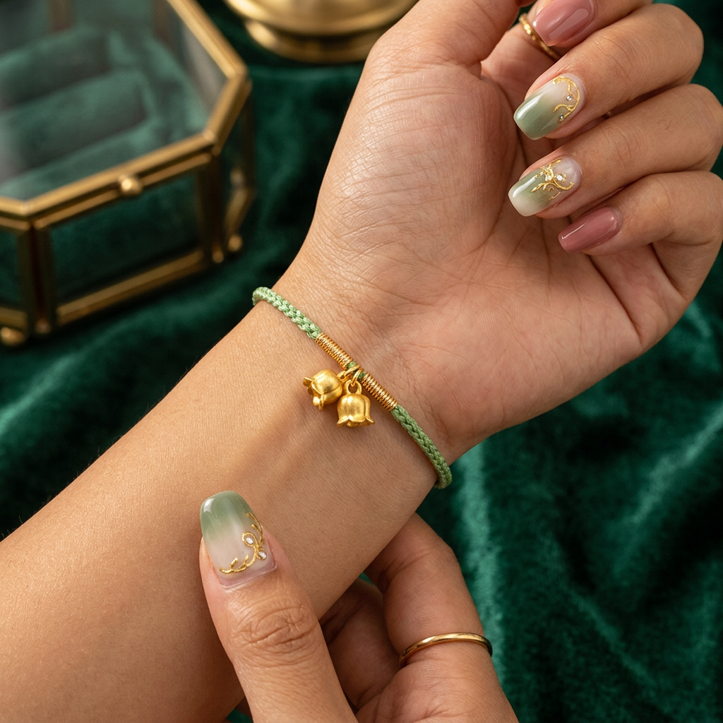 24K 999 5D Hard Gold LIly Flower Charm Weaving Bracelet