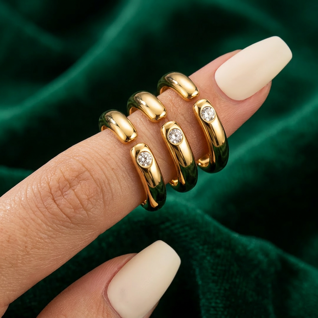 24K 5D Gold Minimal Moissanite Band Ring