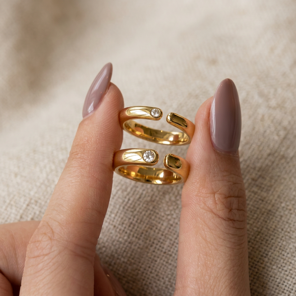24K 5D Gold Minimal Moissanite Band Ring