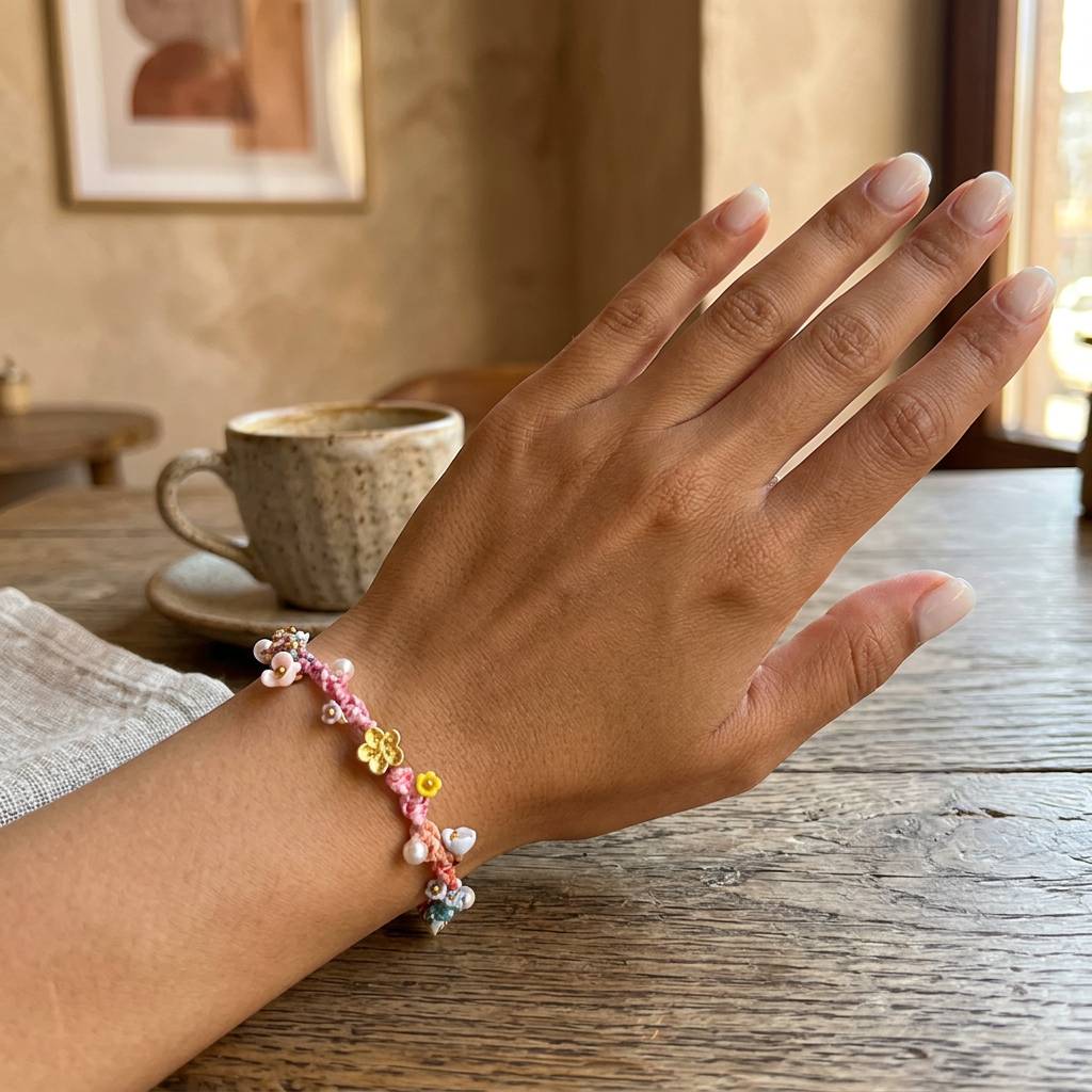 24K 999 5D Hard Gold Floral Flower Cherry Blossom Summer Garden Weaving Bracelet