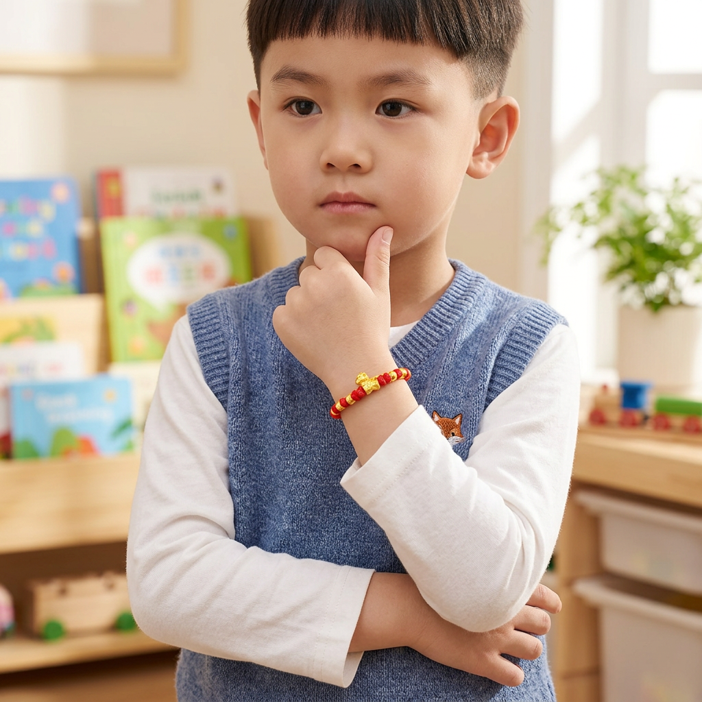 24K 999 Gold Zodiac Horse Charm Red String Braided Bracelet Infants and Children Gift