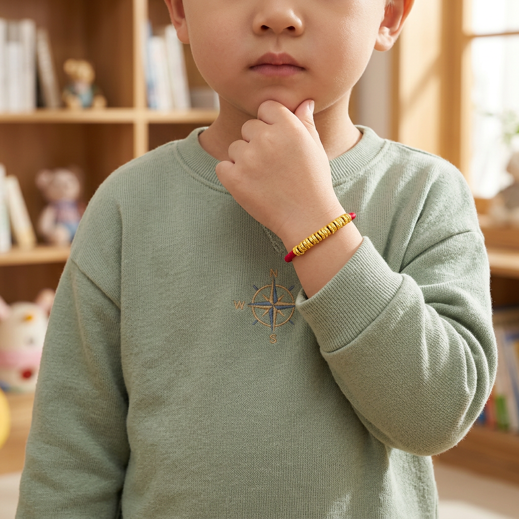 24K 999 Gold Hammer Beads Kid Weaving Adjustable Bracelet