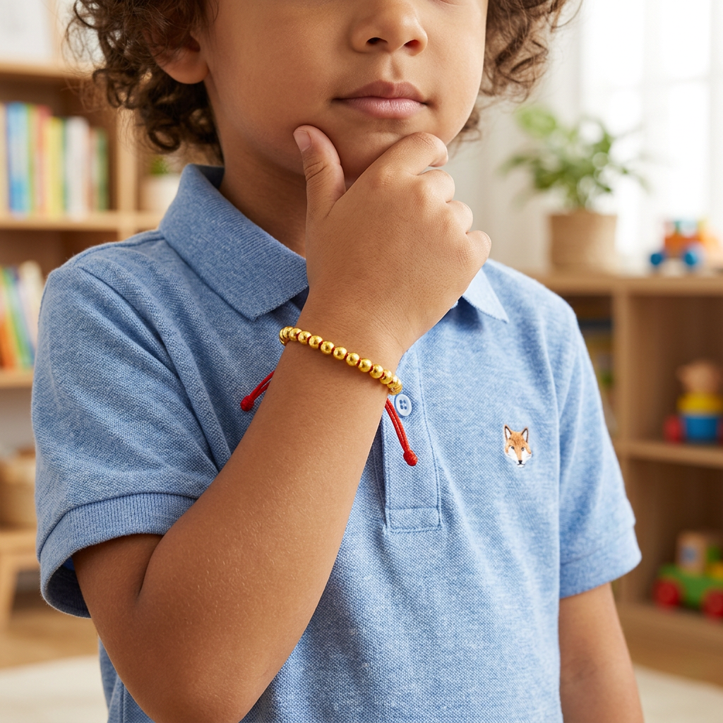 24K 999 Gold Beads Kid Weaving Adjustable Bracelet