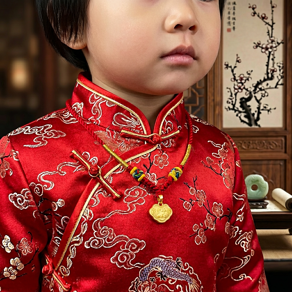 Year of the Horse Peace Lock Pendant, 999 Pure Gold Baby Lock, Children's Newborn Gift Necklace