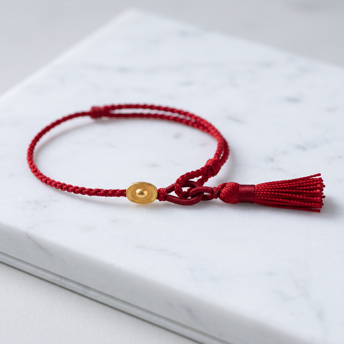 24K 999 Gold Ingot Charm String Woven Tassel Lucky Fortune Adjustable Bracelet