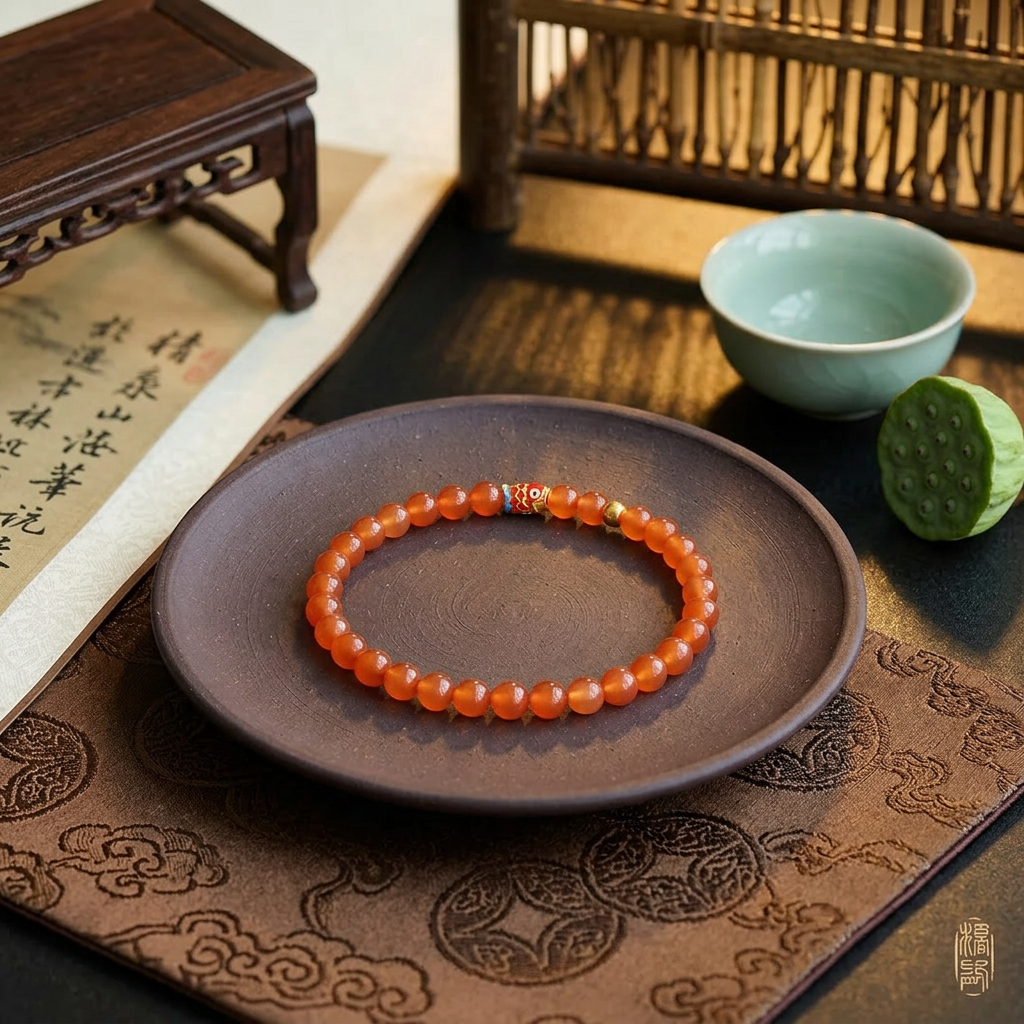 24k 999 Gold Carp Koi Fish Charm Beads Natural Agate Cherry Red Bracelet