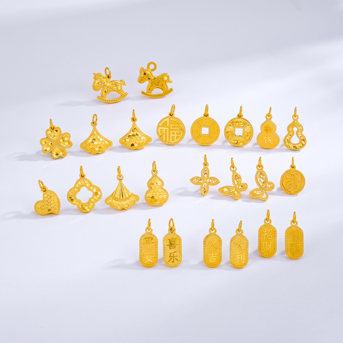 24k 999 Gold Mini Charm D.I.Y Fish Scale Shinning Gourd Star Clover Charms
