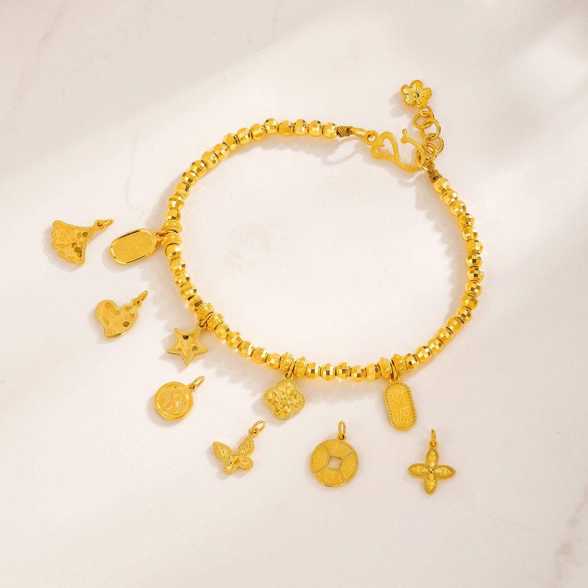 24k 999 Gold Mini Charm D.I.Y Fish Scale Shinning Gourd Star Clover Charms
