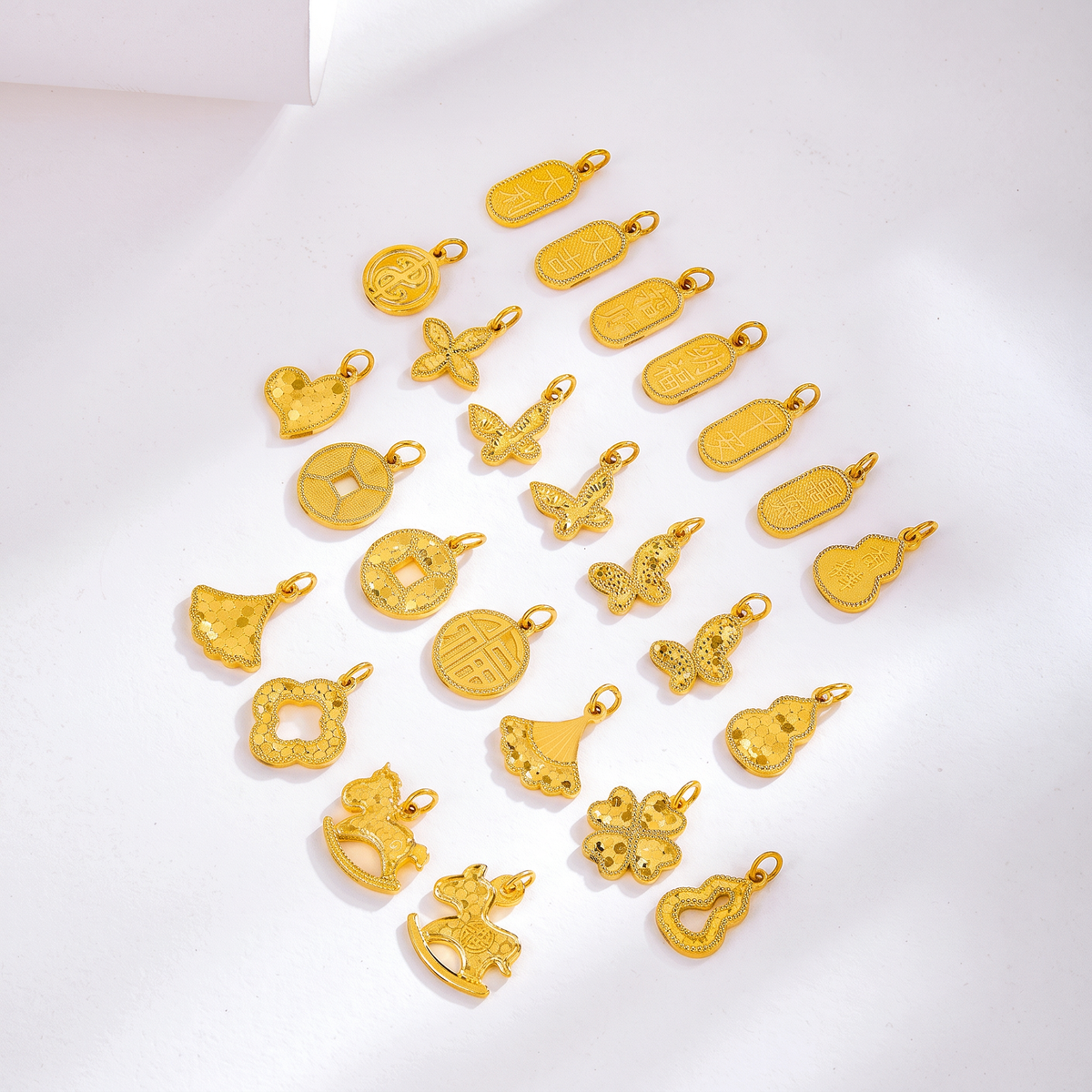 24k 999 Gold Mini Charm D.I.Y Fish Scale Shinning Gourd Star Clover Charms