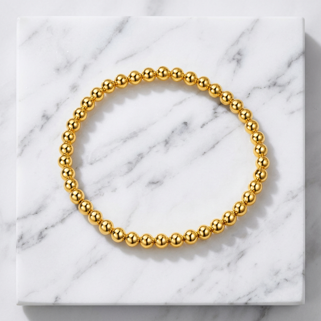 24k Fine Gold Beaded Bracelet Minimalist Elastic Ball Bracelet