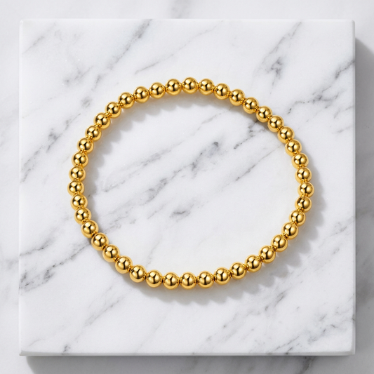 24k Fine Gold Beaded Bracelet Minimalist Elastic Ball Bracelet