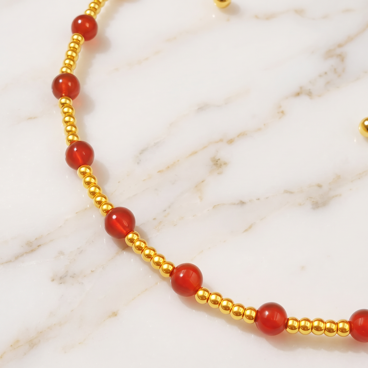 24K 999 Fine Gold Mini Beads and Red Agate Adjustable Cord Bracelet Perfect Gift